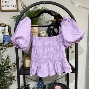 Astr the label Purple Puff Sleeve Smocked Ruffled Blouse size small